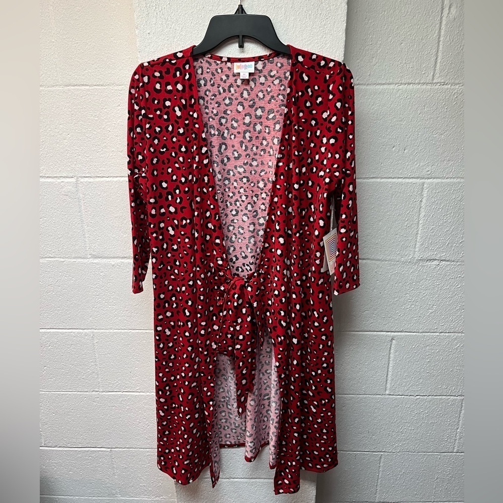 LulaRoe Red Leopard Print Tie-Front Cardigan - Picture 1 of 5